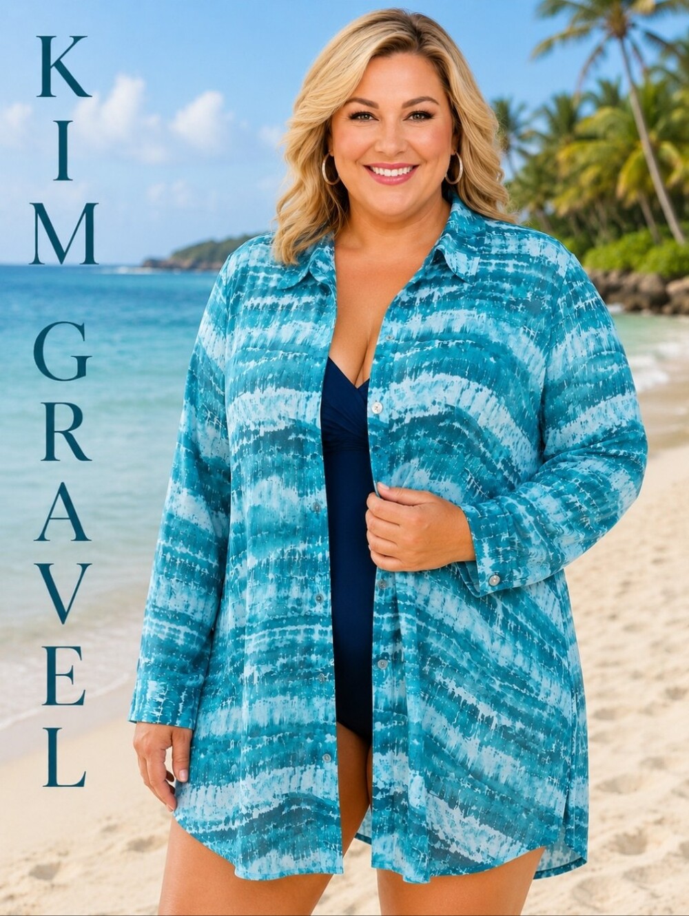 BELLE BEACH BY KIM GRAVEL  Womens 2X Bathing Suit Cover Up Chiffon Blue A588175